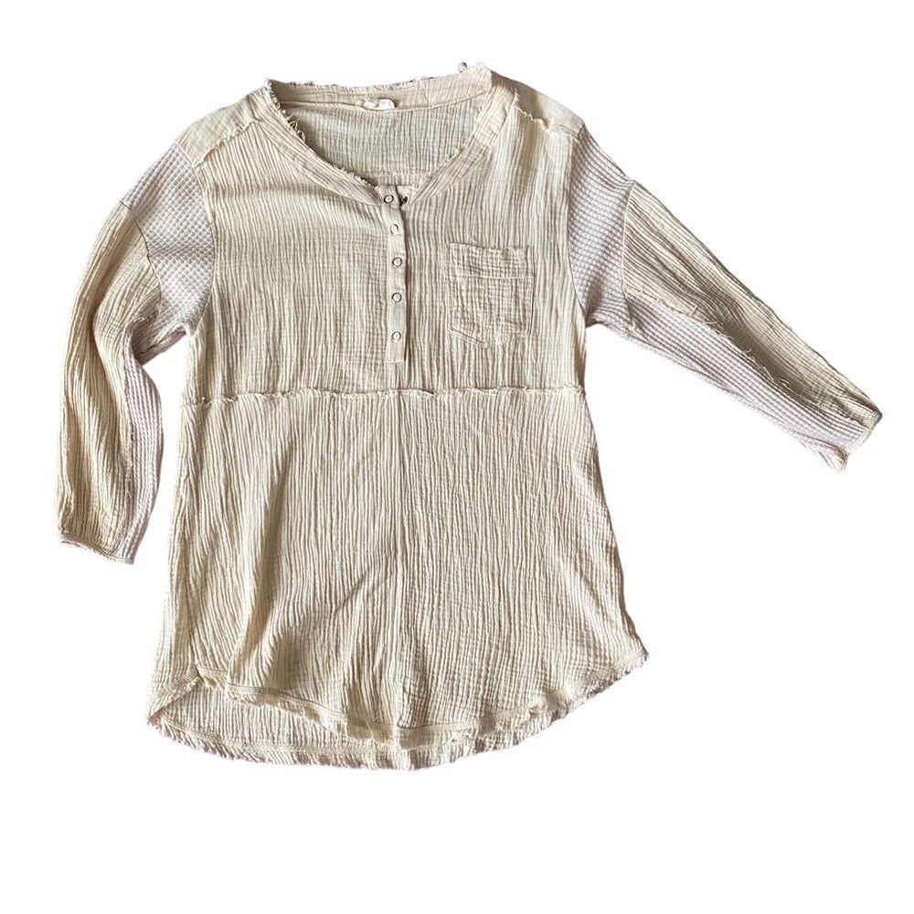 PROMESA Crinkle Cotton Henley Tunic Mini Dress Size Medium